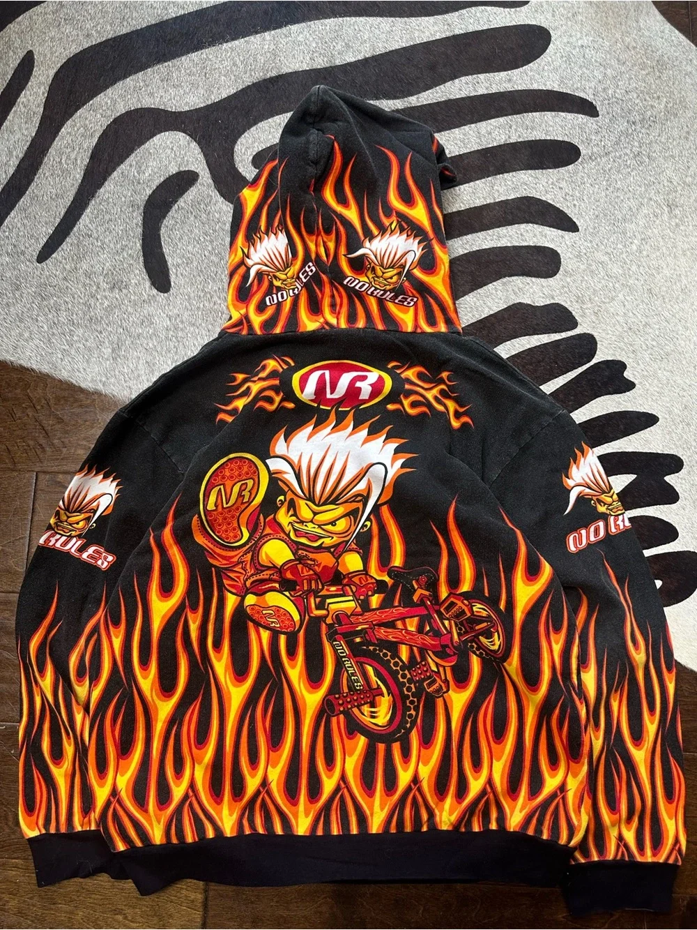 Vintage No Rules Flames BMX Hoodie Youth XL